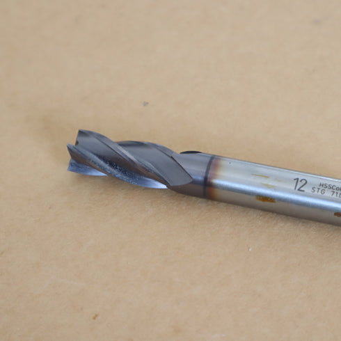 Finish Cobalt End Mill Φ12 TIN Coated Short 3F, YG